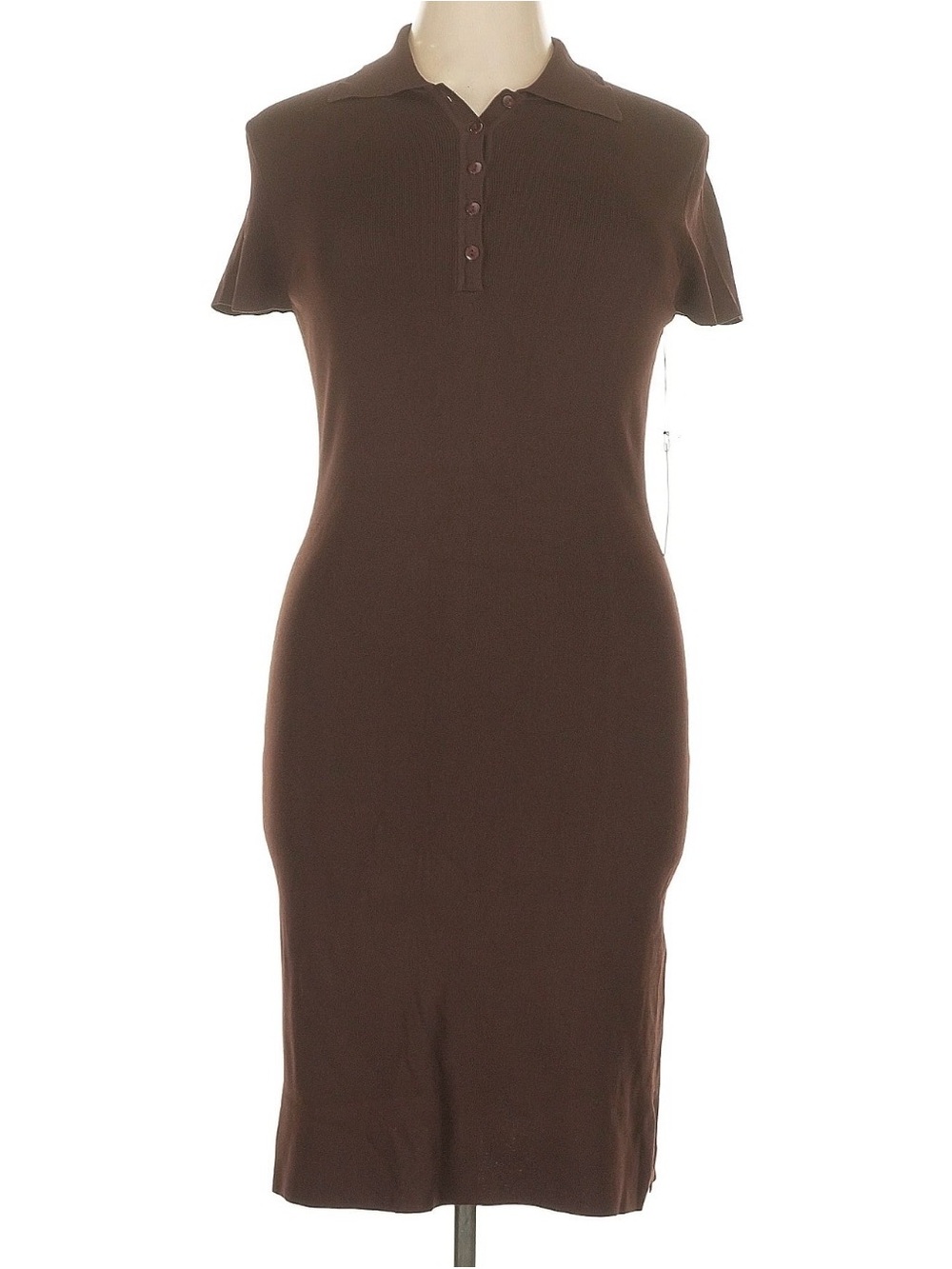 BCBG MAXAZRIA Size XL Chocolate Brown Knit Polo Dress Stretch Preppy Minimalist